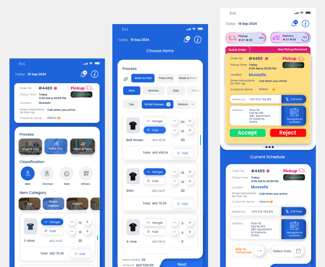 Real-time delivery tracking app dashboard for laundry logistics UAE