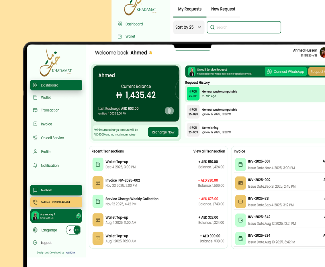 prepaid customer wallet system for services Dubai